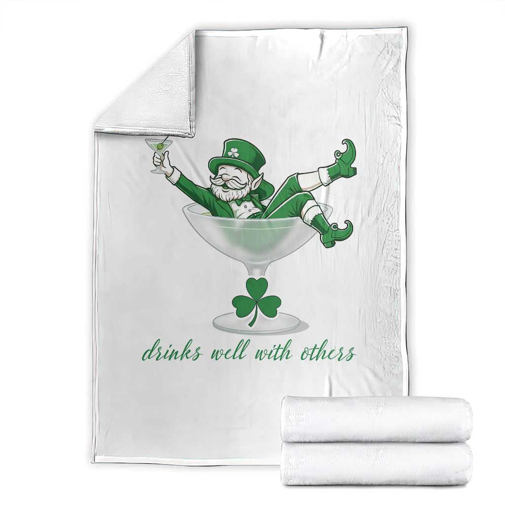 Drink Well With Others Throw Blanket Funny Leprechaun Drinking Green Beer Shamrock TS14 White Print Your Wear