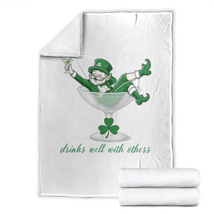 Drink Well With Others Throw Blanket Funny Leprechaun Drinking Green Beer Shamrock TS14 White Print Your Wear