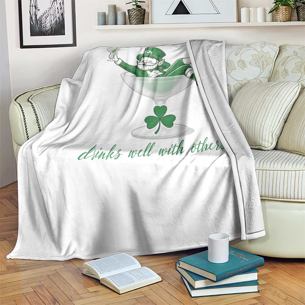 Drink Well With Others Throw Blanket Funny Leprechaun Drinking Green Beer Shamrock TS14 Print Your Wear