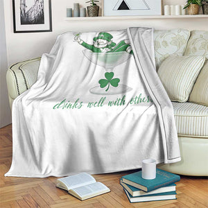 Drink Well With Others Throw Blanket Funny Leprechaun Drinking Green Beer Shamrock TS14 Print Your Wear