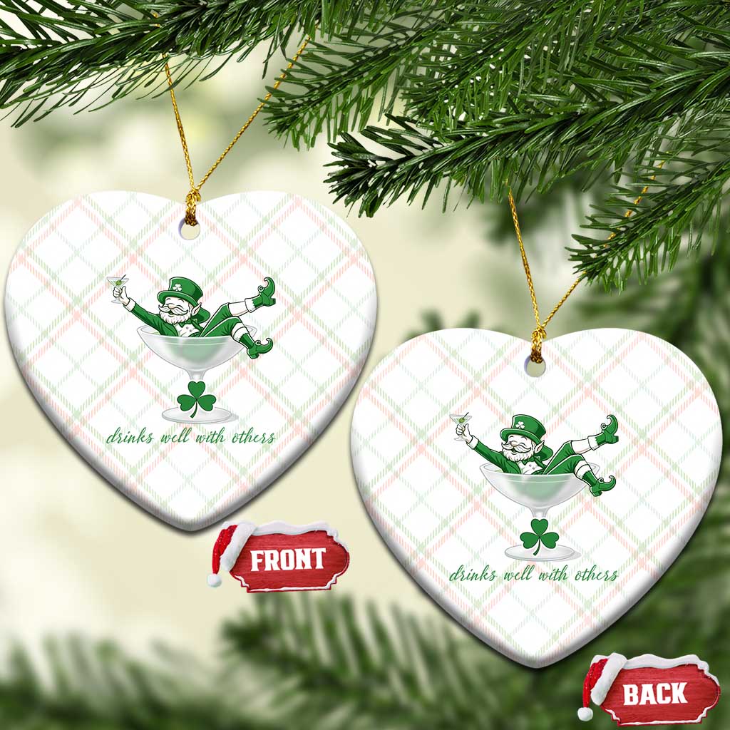 Drink Well With Others Ceramic Ornament Funny Leprechaun Drinking Green Beer Shamrock TS14 Print Your Wear