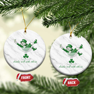 Drink Well With Others Ceramic Ornament Funny Leprechaun Drinking Green Beer Shamrock TS14 1pc White Marble Print Your Wear