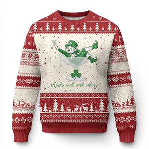 Drink Well With Others Ugly Christmas Sweater Funny Leprechaun Drinking Green Beer Shamrock TS14 Beige Red Print Your Wear