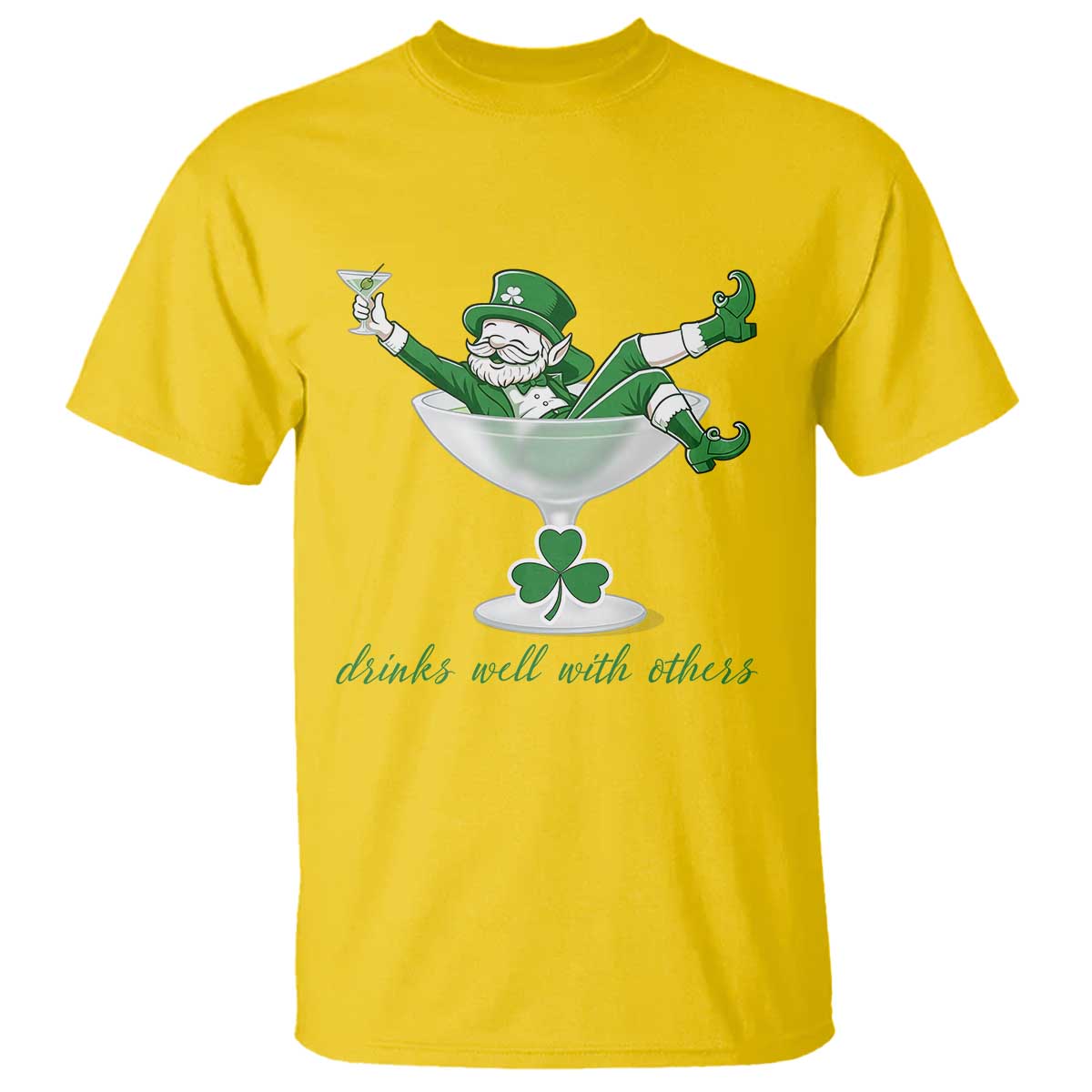 Drink Well With Others T Shirt Funny Leprechaun Drinking Green Beer Shamrock TS14 Daisy Print Your Wear