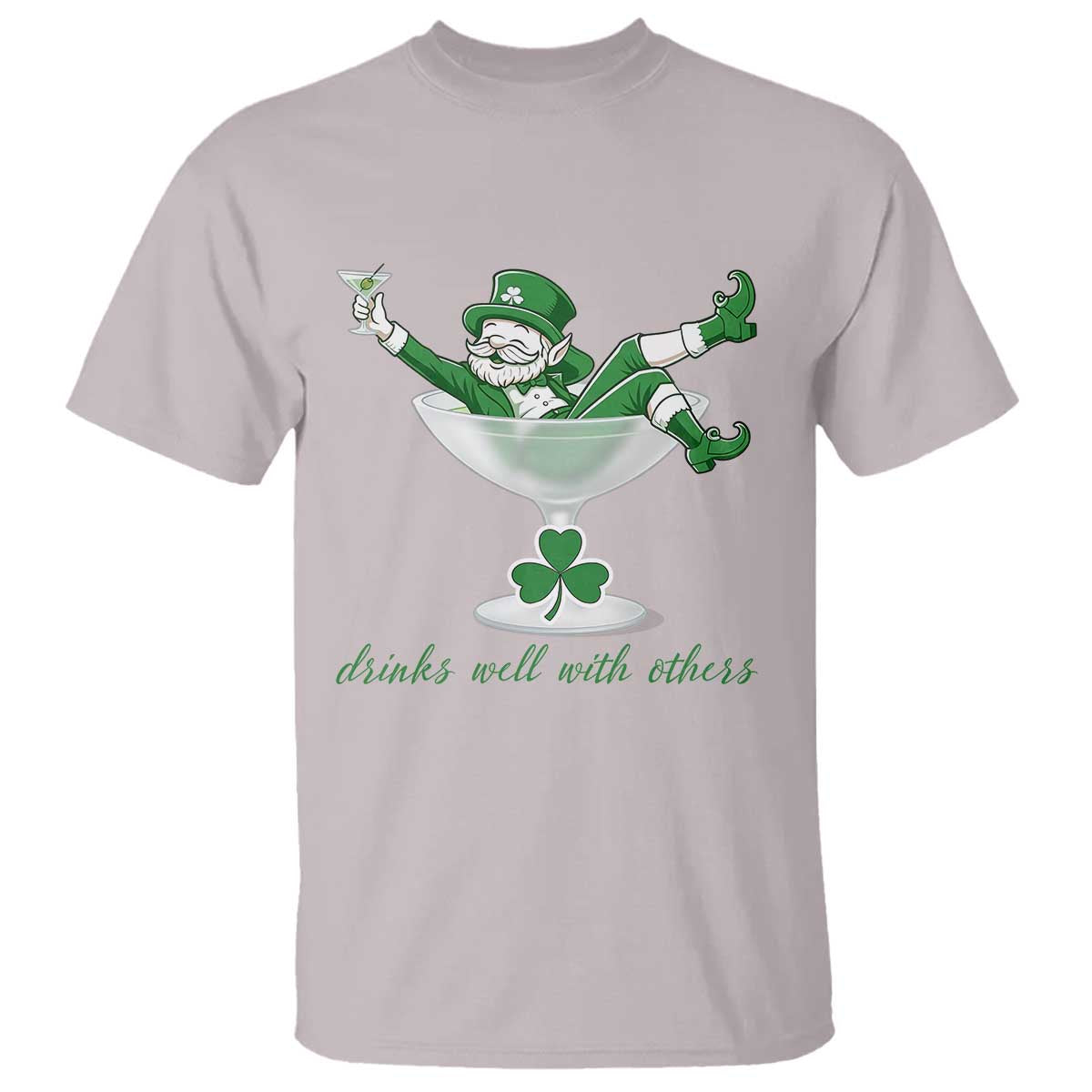 Drink Well With Others T Shirt Funny Leprechaun Drinking Green Beer Shamrock TS14 Ice Gray Print Your Wear
