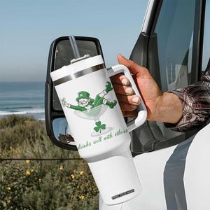 Drink Well With Others Tumbler With Handle Funny Leprechaun Drinking Green Beer Shamrock TS14 Print Your Wear