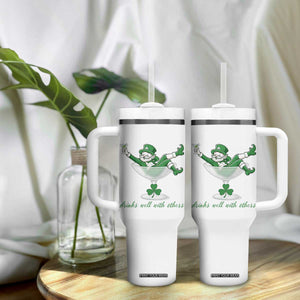 Drink Well With Others Tumbler With Handle Funny Leprechaun Drinking Green Beer Shamrock TS14 Print Your Wear