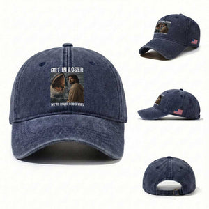 Get In Loser We're Doing God's Will Washed Cotton Baseball Cap Funny Christian Quote TS14 Washed Cap Universal Fit Navy Print Your Wear