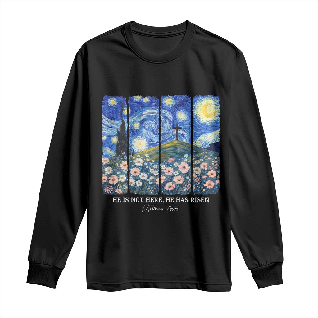 He is Risen Long Sleeve Shirt Christian Easter Starry Night Van Gogh TS14 Black Print Your Wear