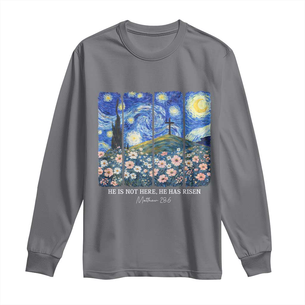 He is Risen Long Sleeve Shirt Christian Easter Starry Night Van Gogh TS14 Charcoal Print Your Wear