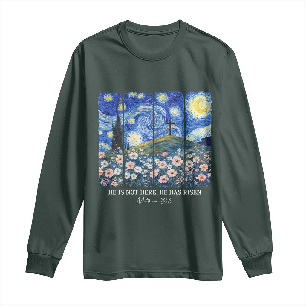 He is Risen Long Sleeve Shirt Christian Easter Starry Night Van Gogh TS14 Dark Forest Green Print Your Wear