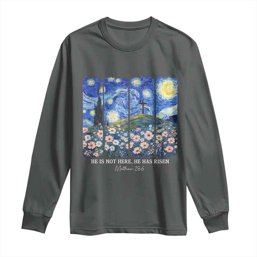He is Risen Long Sleeve Shirt Christian Easter Starry Night Van Gogh TS14 Dark Heather Print Your Wear