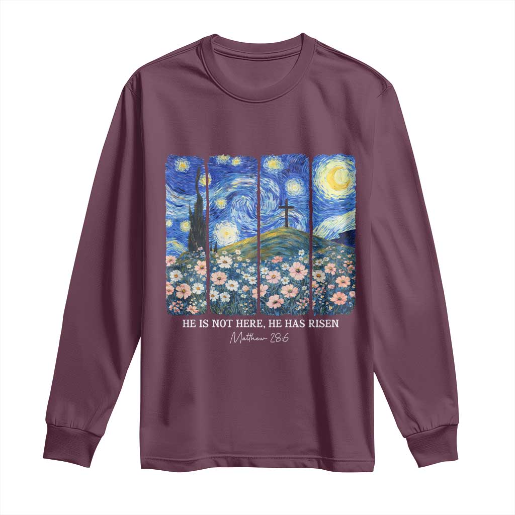 He is Risen Long Sleeve Shirt Christian Easter Starry Night Van Gogh TS14 Maroon Print Your Wear
