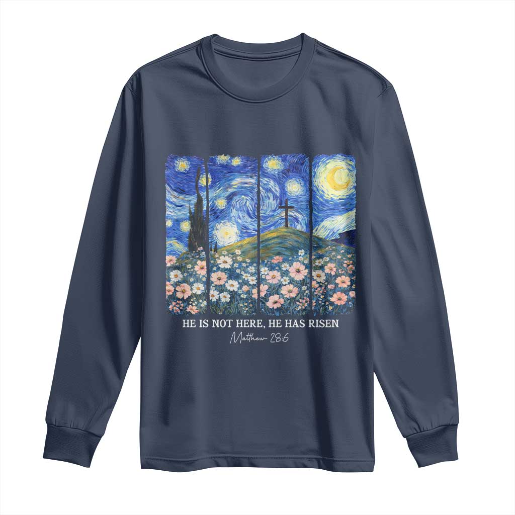 He is Risen Long Sleeve Shirt Christian Easter Starry Night Van Gogh TS14 Navy Print Your Wear