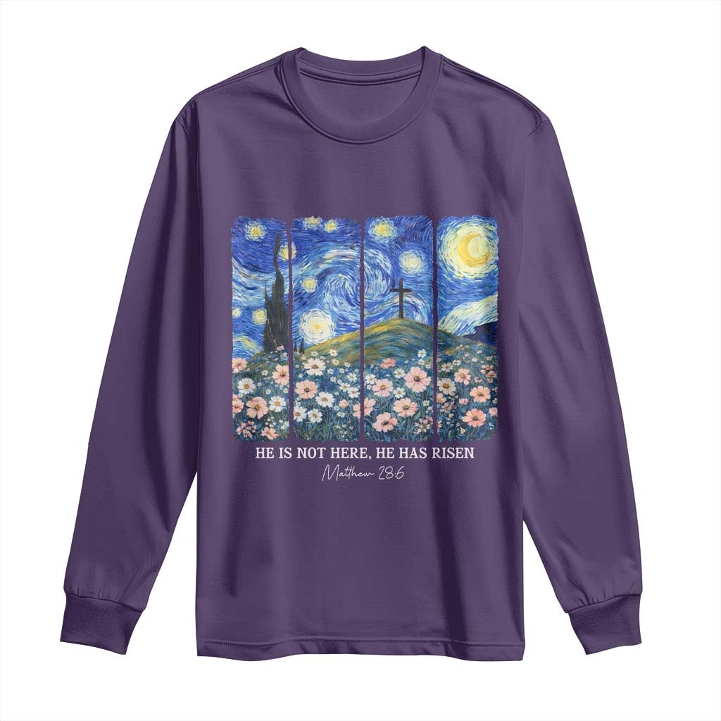 He is Risen Long Sleeve Shirt Christian Easter Starry Night Van Gogh TS14 Purple Print Your Wear