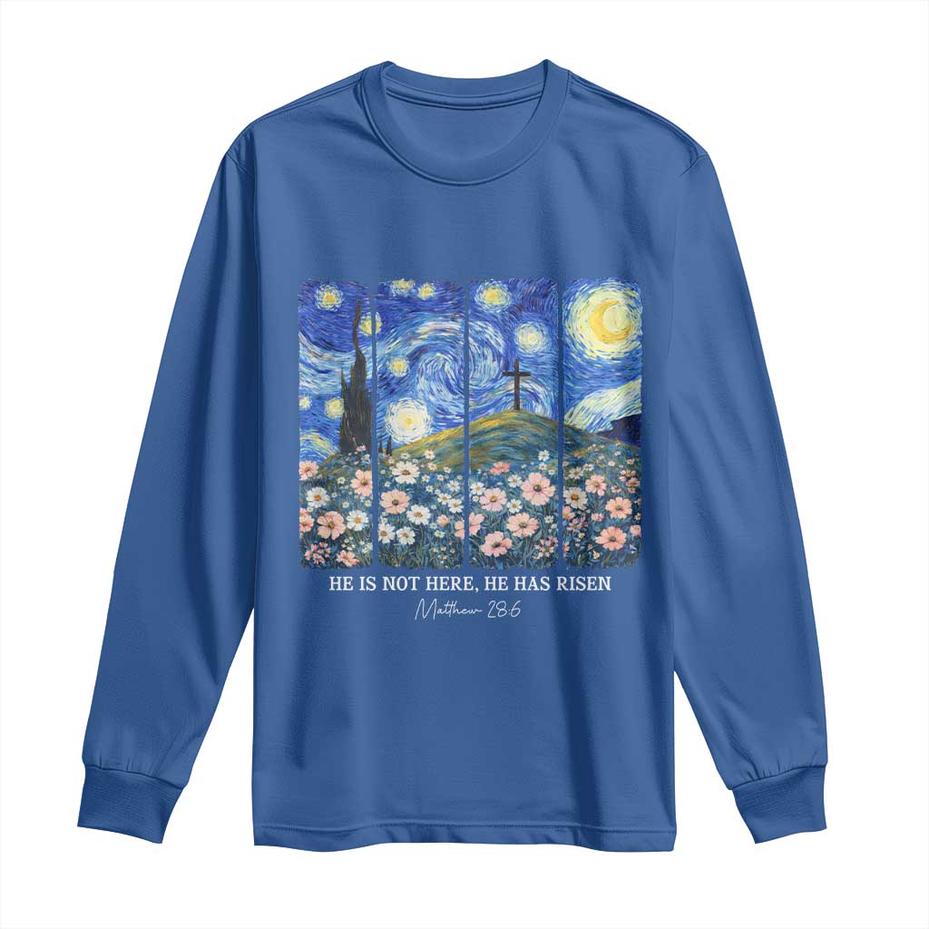 He is Risen Long Sleeve Shirt Christian Easter Starry Night Van Gogh TS14 Royal Blue Print Your Wear