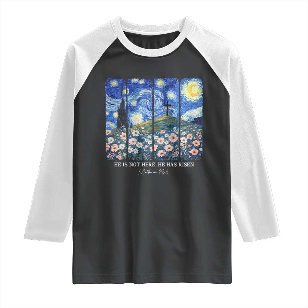 He is Risen Raglan Shirt Christian Easter Starry Night Van Gogh TS14 Black White Print Your Wear