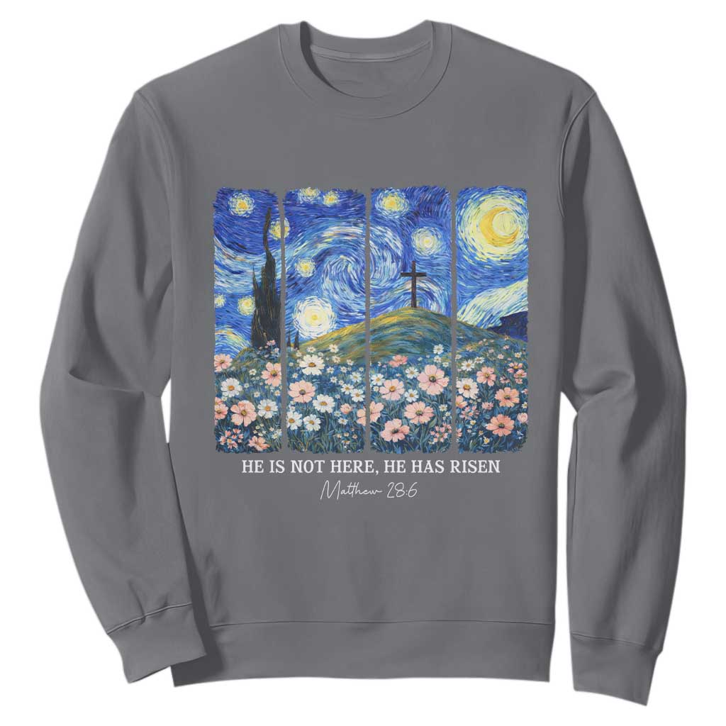 He is Risen Sweatshirt Christian Easter Starry Night Van Gogh TS14 Charcoal Print Your Wear