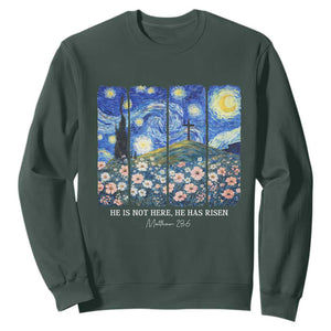 He is Risen Sweatshirt Christian Easter Starry Night Van Gogh TS14 Dark Forest Green Print Your Wear