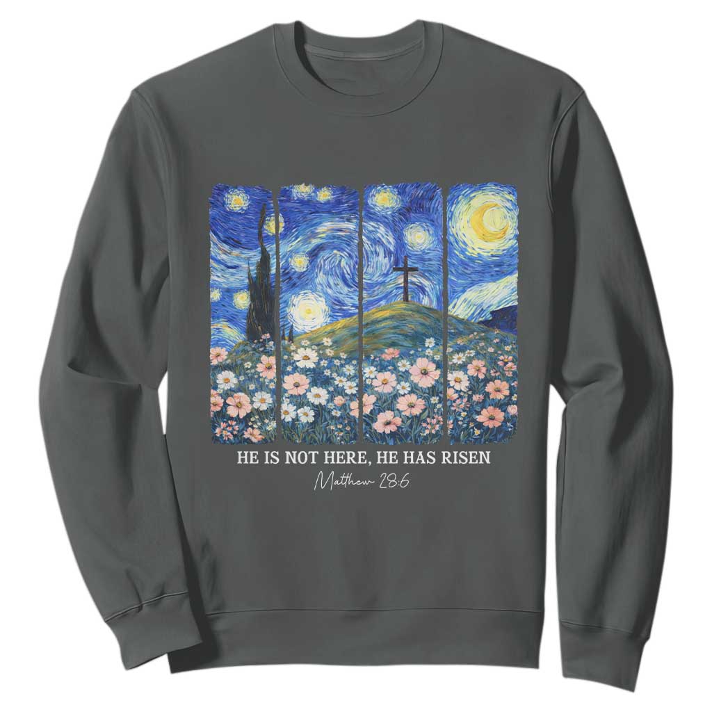 He is Risen Sweatshirt Christian Easter Starry Night Van Gogh TS14 Dark Heather Print Your Wear