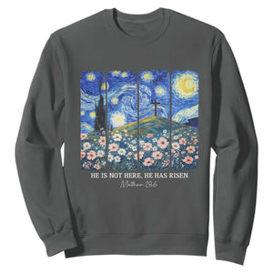 He is Risen Sweatshirt Christian Easter Starry Night Van Gogh TS14 Dark Heather Print Your Wear