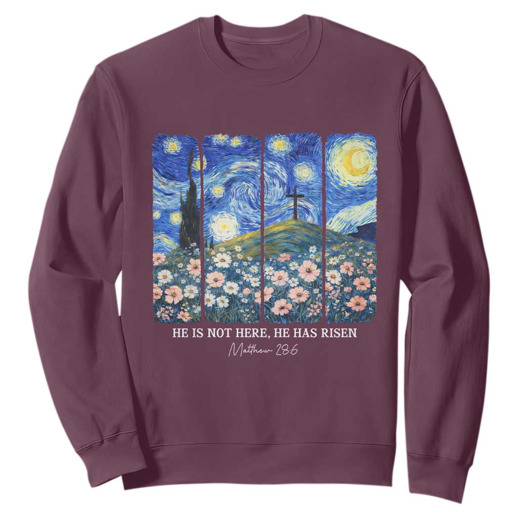 He is Risen Sweatshirt Christian Easter Starry Night Van Gogh TS14 Maroon Print Your Wear