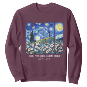 He is Risen Sweatshirt Christian Easter Starry Night Van Gogh TS14 Maroon Print Your Wear