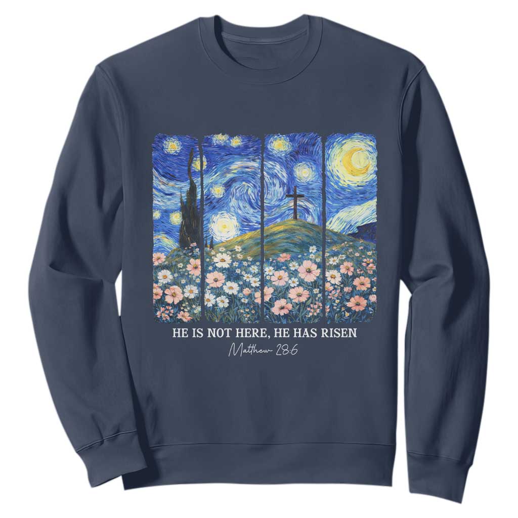 He is Risen Sweatshirt Christian Easter Starry Night Van Gogh TS14 Navy Print Your Wear