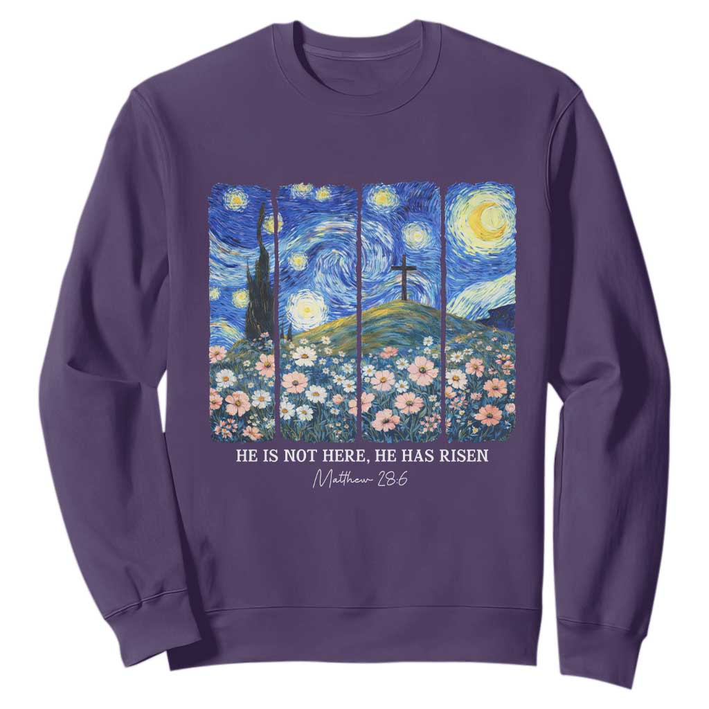 He is Risen Sweatshirt Christian Easter Starry Night Van Gogh TS14 Purple Print Your Wear