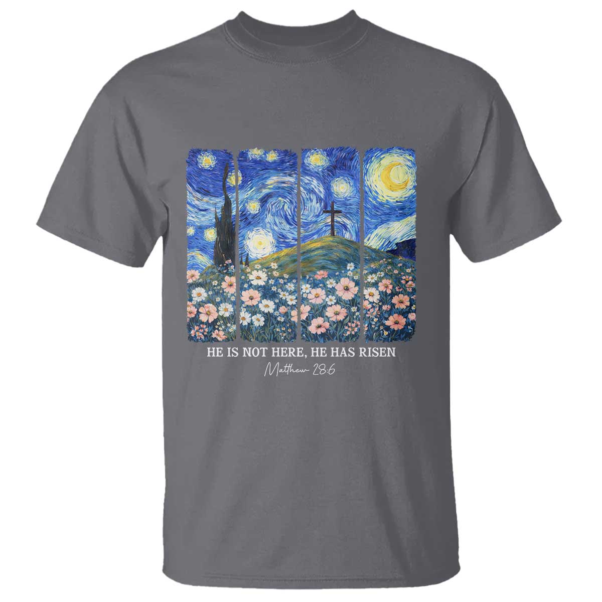 He is Risen T Shirt Christian Easter Starry Night Van Gogh TS14 Charcoal Print Your Wear