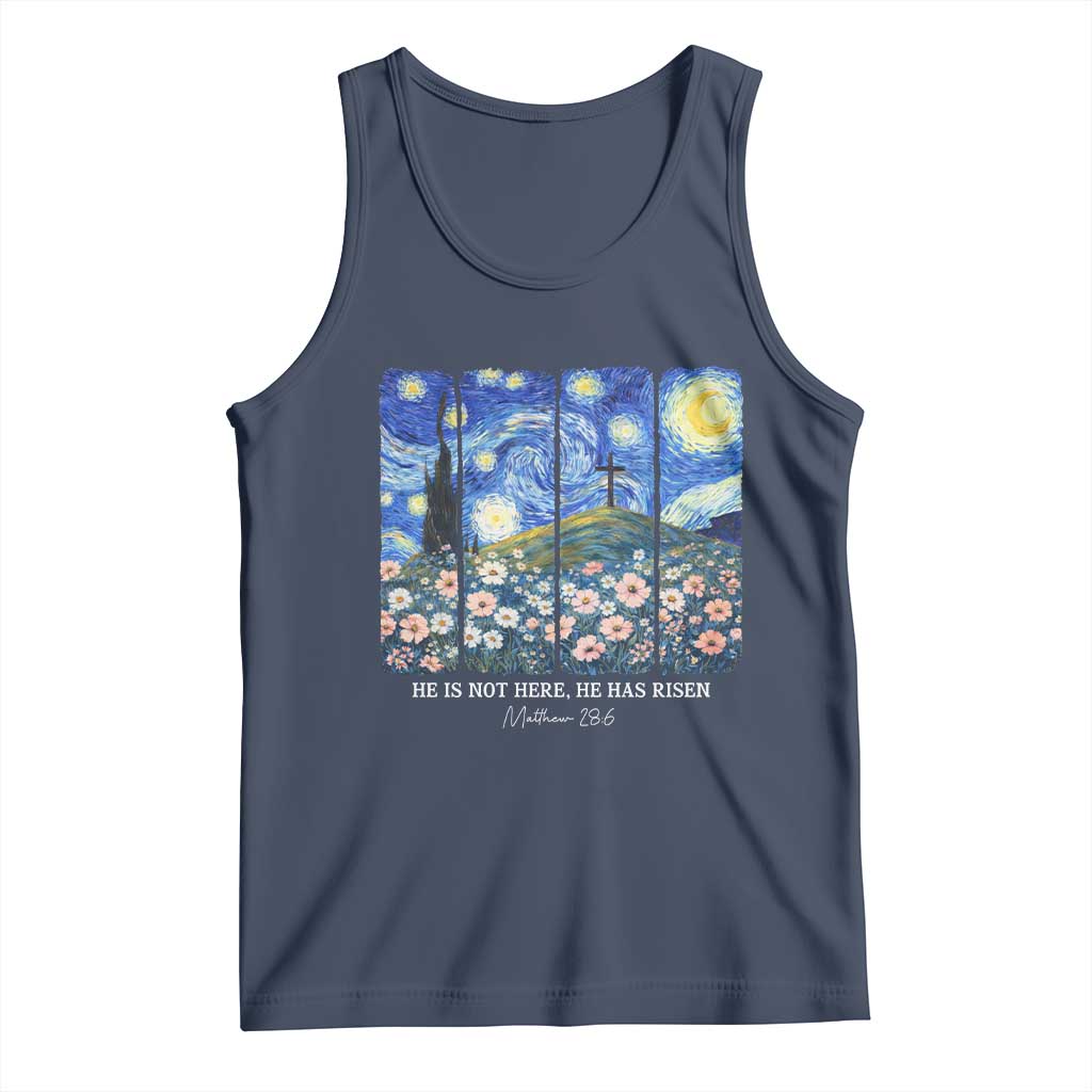 He is Risen Tank Top Christian Easter Starry Night Van Gogh TS14 Navy Print Your Wear