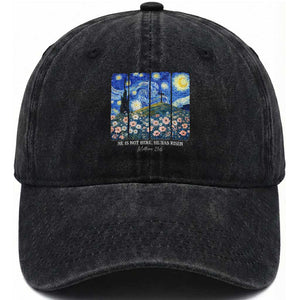 He is Risen Washed Cotton Baseball Cap Christian Easter Starry Night Van Gogh TS14 Washed Cap Universal Fit Black Print Your Wear