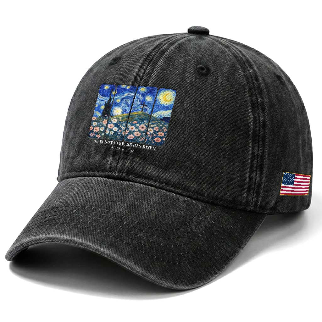 He is Risen Washed Cotton Baseball Cap Christian Easter Starry Night Van Gogh TS14 Print Your Wear