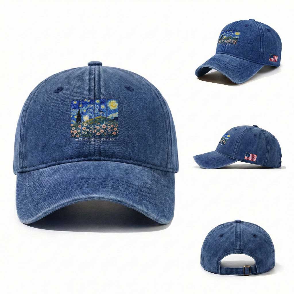 He is Risen Washed Cotton Baseball Cap Christian Easter Starry Night Van Gogh TS14 Washed Cap Universal Fit Royal Blue Print Your Wear