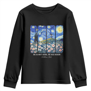 He is Risen Youth Sweatshirt Christian Easter Starry Night Van Gogh TS14 Black Print Your Wear