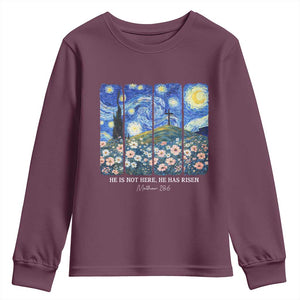 He is Risen Youth Sweatshirt Christian Easter Starry Night Van Gogh TS14 Maroon Print Your Wear