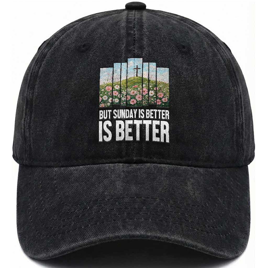 Friday is Good Sunday is Better Washed Cotton Baseball Cap Christian Easter TS14 Washed Cap Universal Fit Black Print Your Wear