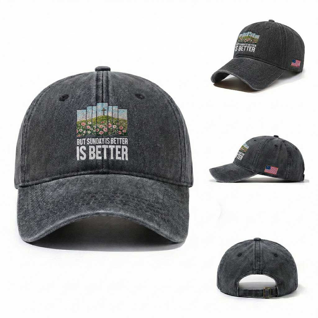 Friday is Good Sunday is Better Washed Cotton Baseball Cap Christian Easter TS14 Washed Cap Universal Fit Dark Gray Print Your Wear