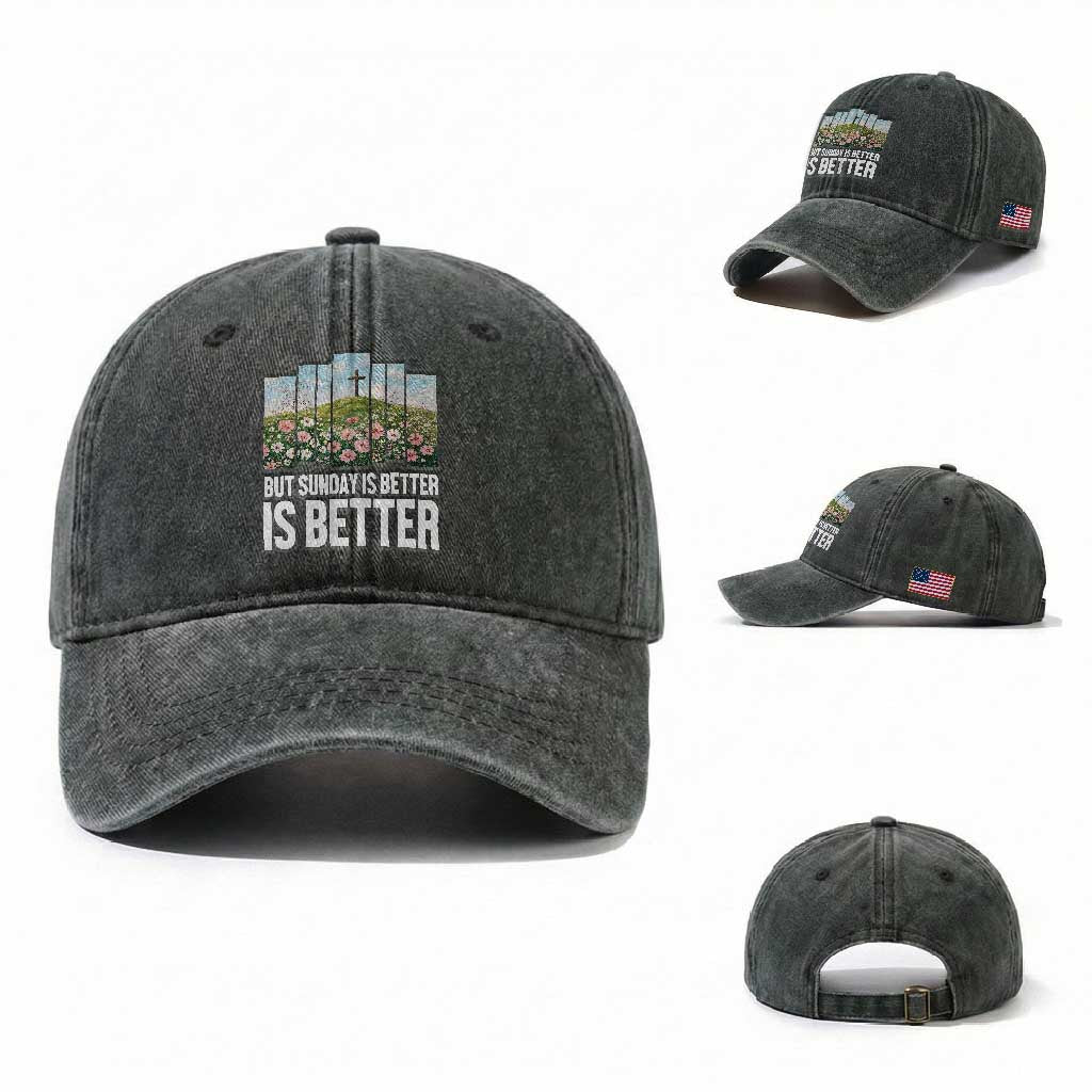 Friday is Good Sunday is Better Washed Cotton Baseball Cap Christian Easter TS14 Washed Cap Universal Fit Dark Green Print Your Wear