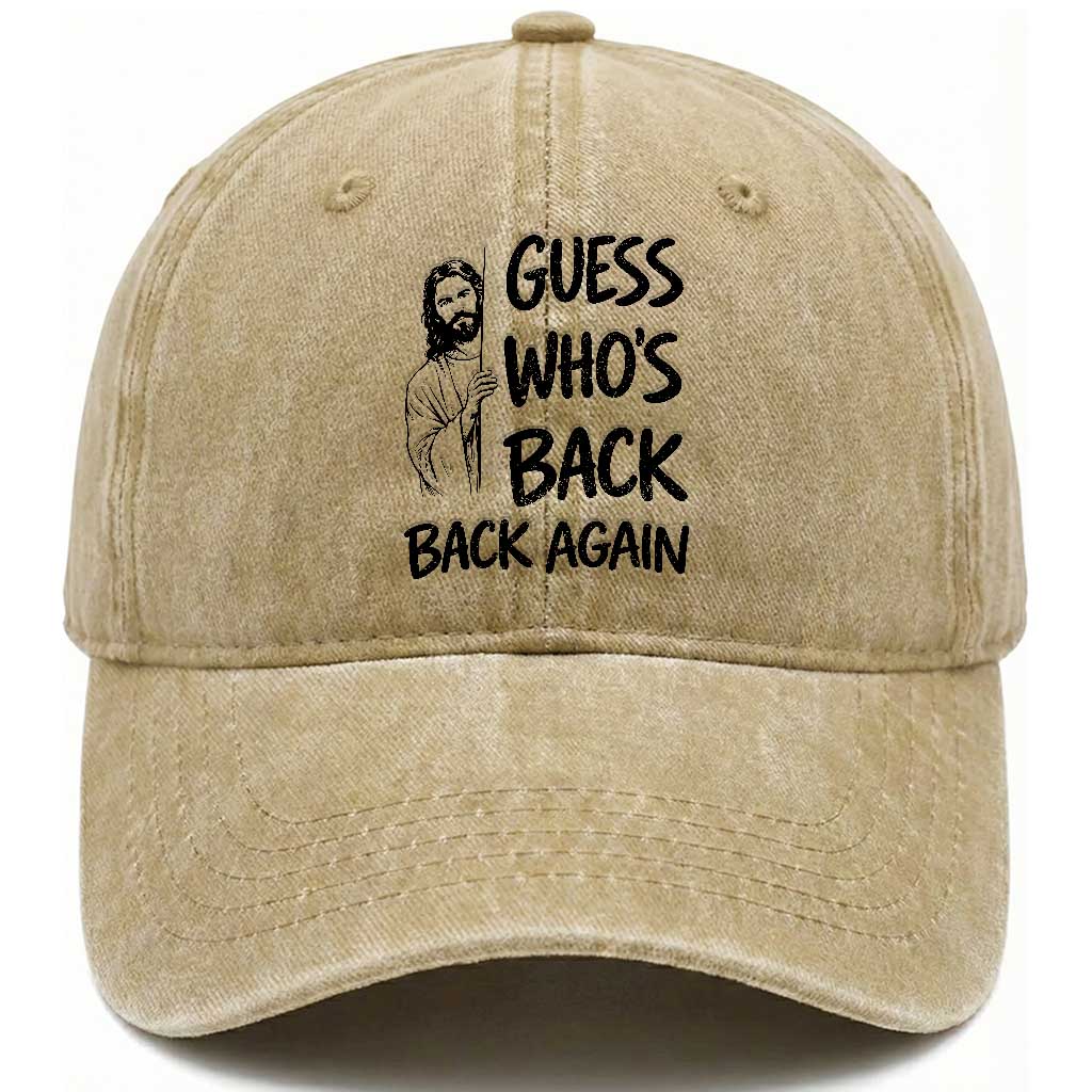 Funny Easter Jesus Washed Cotton Baseball Cap Guess Who's Back Back Again TS14 Washed Cap Universal Fit Khaki Print Your Wear