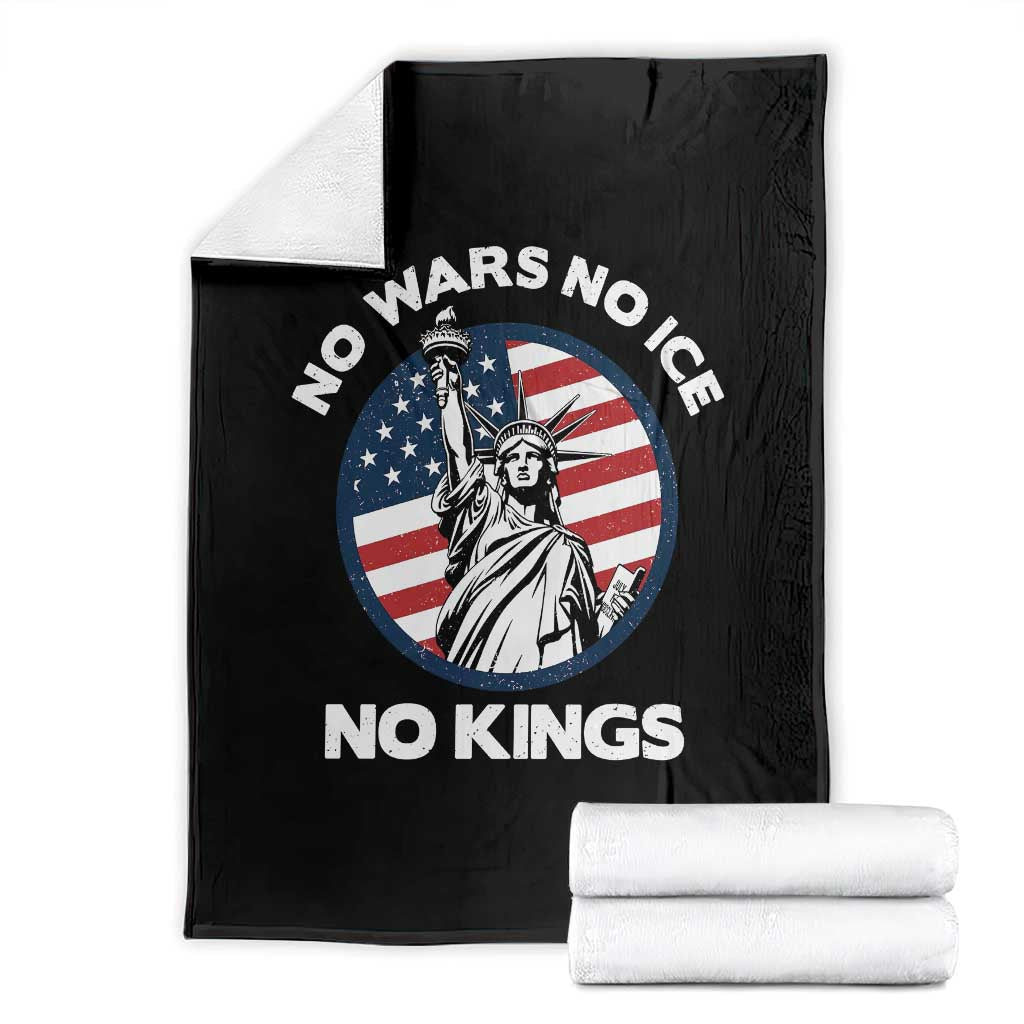 No Kings No ICE No Wars Throw Blanket Statue of Liberty US Flag Anti War Freedom Activist TS14 Black Print Your Wear