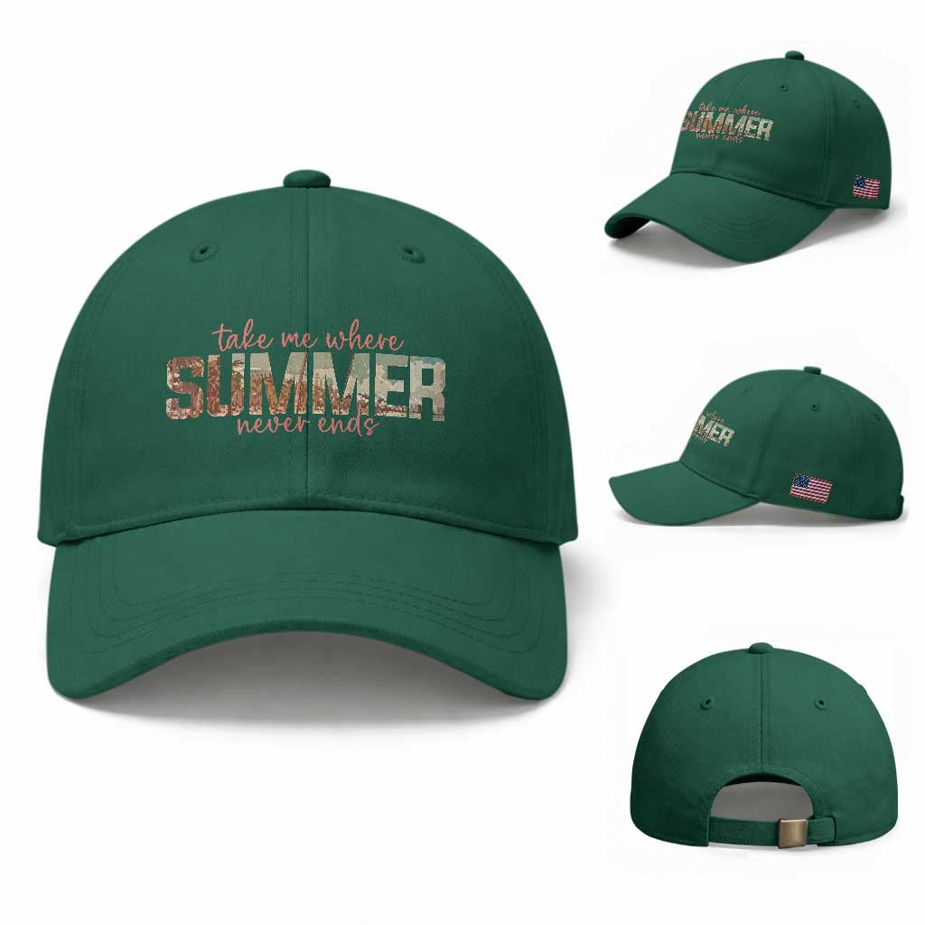 Take Me Where Summer Never Ends Baseball Cap Summer Beach Vacation TS14 Baseball Cap Universal Fit Irish Green Print Your Wear