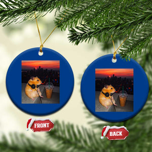 Hamster Drinking Iced Coffee Ceramic Ornament Funny Animal Chill City Sunset Headphones TS14 1pc Blue Print Your Wear