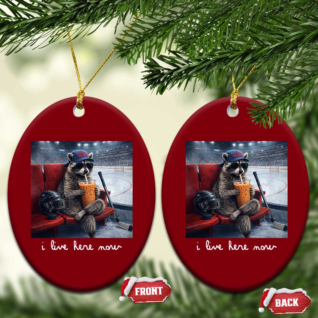 Hockey Mom Raccoon Iced Coffee Ceramic Ornament I Live Here Now TS14 Print Your Wear