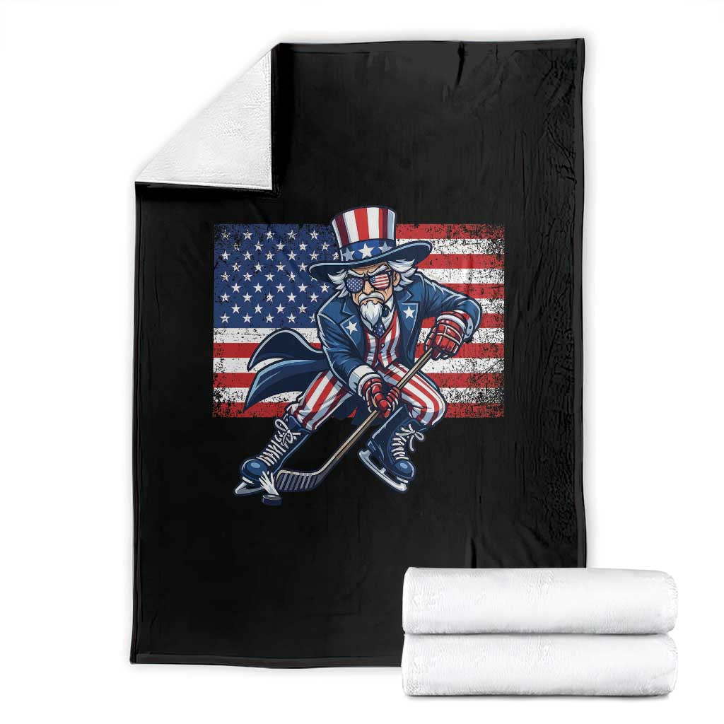 Uncle Sam Hockey Player 4th of July American Flag Throw Blanket TS14 Black Print Your Wear
