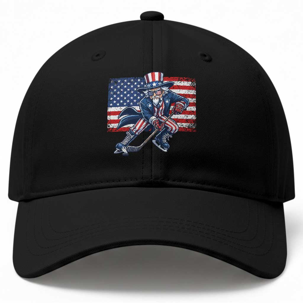 Uncle Sam Hockey Player 4th of July American Flag Baseball Cap TS14 Print Your Wear
