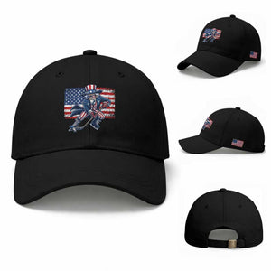 Uncle Sam Hockey Player 4th of July American Flag Baseball Cap TS14 Baseball Cap Universal Fit Black Print Your Wear