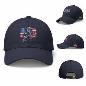 Uncle Sam Hockey Player 4th of July American Flag Baseball Cap TS14 Baseball Cap Universal Fit Navy Print Your Wear