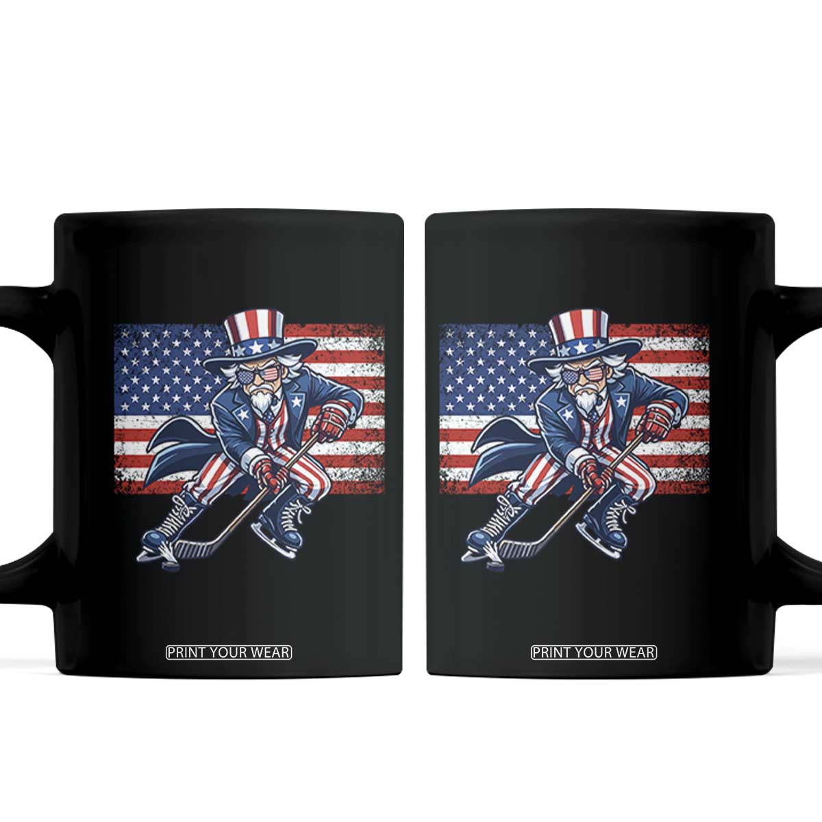 Uncle Sam Hockey Player 4th of July American Flag Coffee Mug TS14 Black Print Your Wear