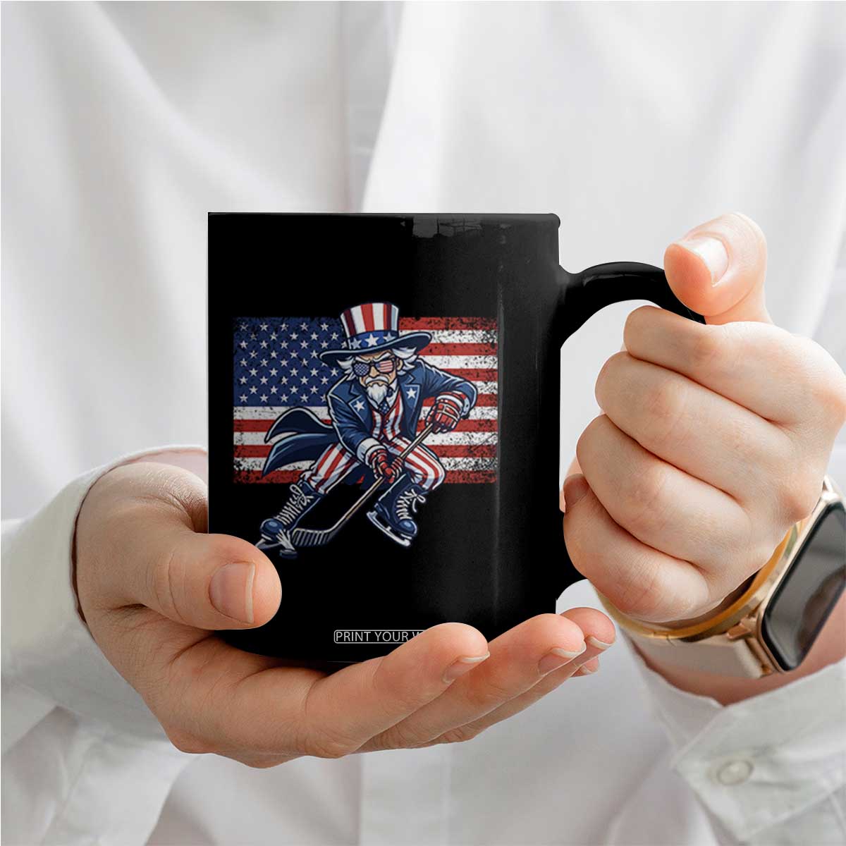 Uncle Sam Hockey Player 4th of July American Flag Coffee Mug TS14 Print Your Wear